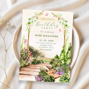 Watercolor aesthetic floral garden birthday invitation