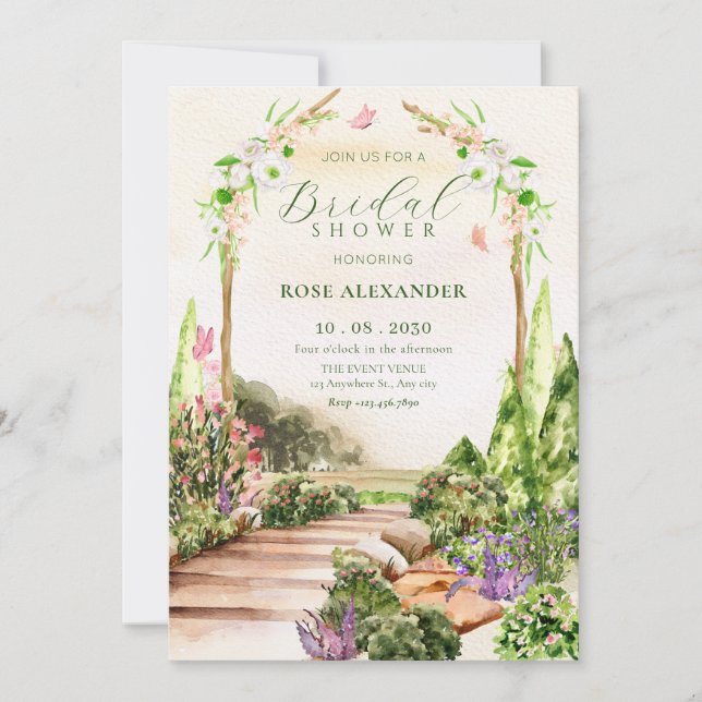 Watercolor aesthetic floral garden bridal shower invitation (Front)