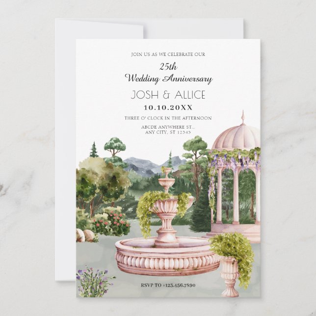 Watercolor aesthetic garden wedding anniversary invitation (Front)