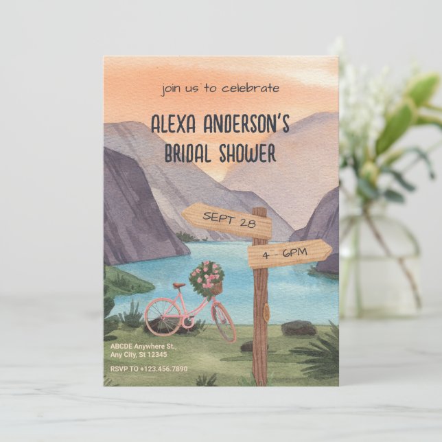 Watercolor aesthetic Lake bridal shower Invitation (Standing Front)