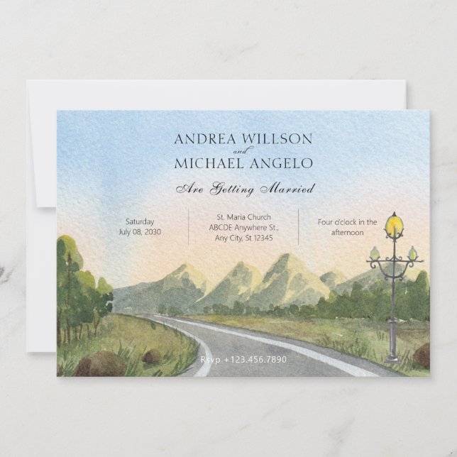 Watercolor Aesthetic nature landscape wedding Invitation (Front)