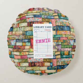 Watercolor Aesthetic Stacked Books Round Cushion