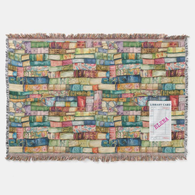 Watercolor Aesthetic Stacked Books Throw Blanket (Front)