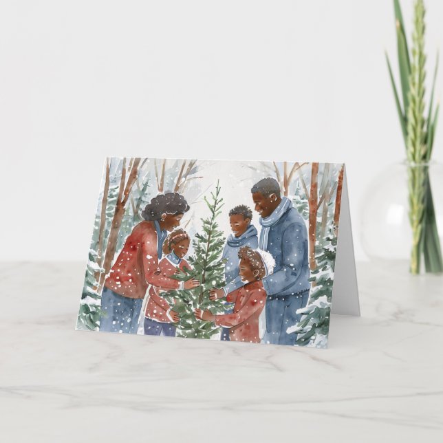 Watercolor African American Folded Holiday Card (Front)