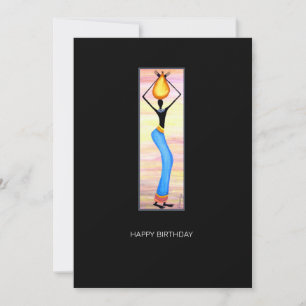 Watercolor, African Art Elegant Lady Birthday Card