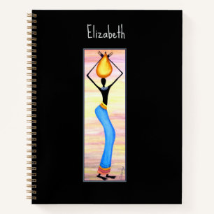 Watercolor, African Art, Elegant Woman Notebook