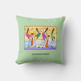 Watercolor, African Art, Expressing Happiness Cushion
