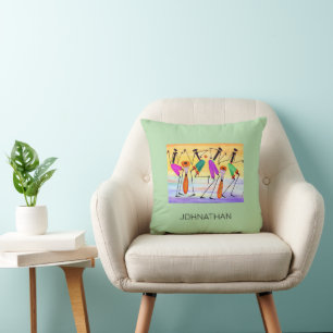 Watercolor, African Art, Expressing Happiness Cushion