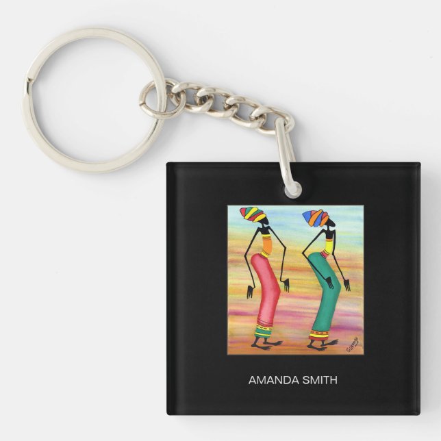 Watercolor, African Art Inspirational Walk Key Ring (Front)