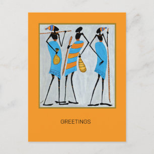 Watercolor African Art Maasai Warriors Holiday Postcard