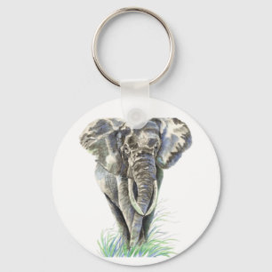 Watercolor African Elephant Animal Nature Art Key Ring