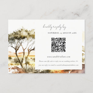 Watercolor African Landscape Wedding RSVP QR Code Enclosure Card