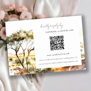 Watercolor African Landscape Wedding RSVP QR Code Enclosure Card