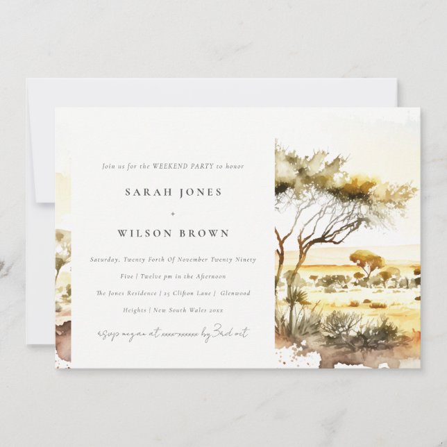 Watercolor African Landscape Weekend Dinner Party Invitation (Front)