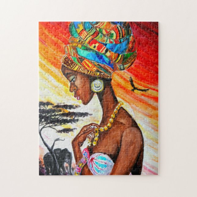 Watercolor - African Princess - Beautiful - Jigsaw Puzzle (Vertical)