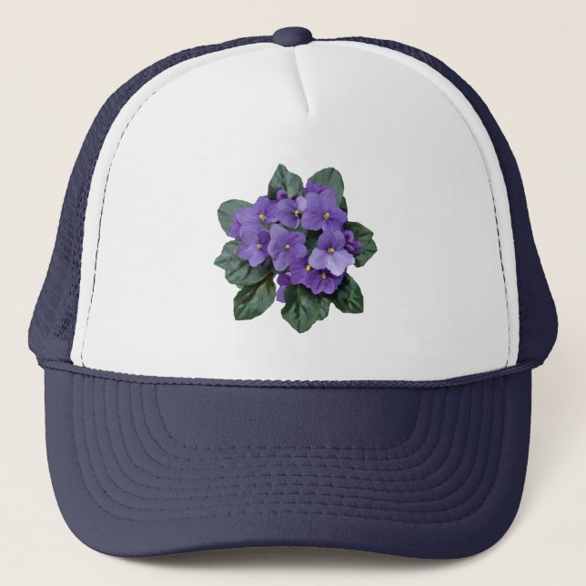 Watercolor African Violet Houseplant art Trucker Hat (Front)