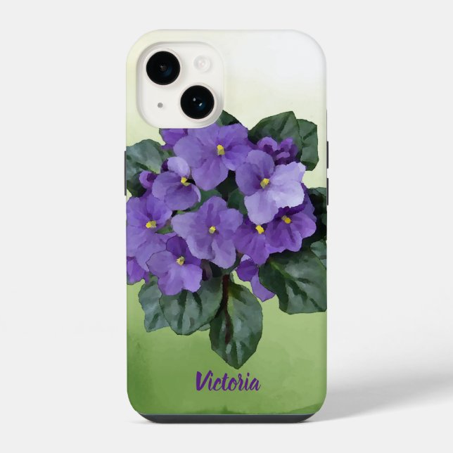 Watercolor African Violet Houseplant Garden Flower iPhone Case (Back)