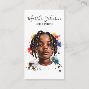 Watercolor Afro American Braids Braiding QR Code Business Card