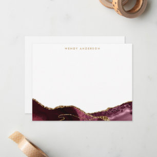 Watercolor Agate Burgundy Red Gold Glitter Marble Card