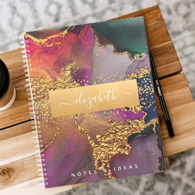 Watercolor agate chic glam gold purple blue green notebook (Creator Uploaded)