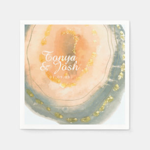 Watercolor Agate Coral Geodes Wedding Napkin