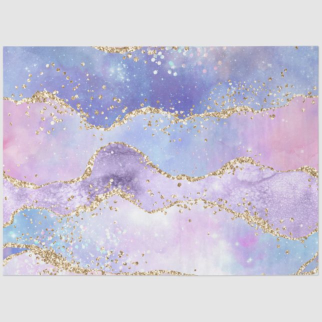 Watercolor Agate Gold Pink Purple Blue Decoupage Tissue Paper (Front)