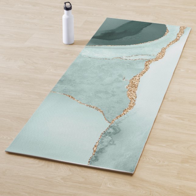 Watercolor Agate, Slate Green Faux Silver Veins Yoga Mat (In Situ)