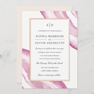 Watercolor Agate Slice Wedding Invite Mauve Pink