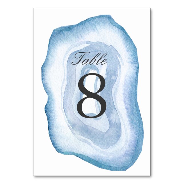 Watercolor Agate Table Number Card | Blue (Front)