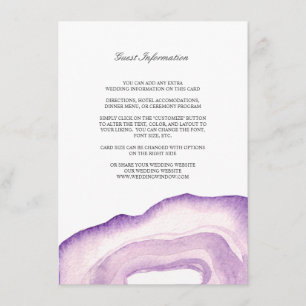 Watercolor Agate Wedding Insert Card   Lavender