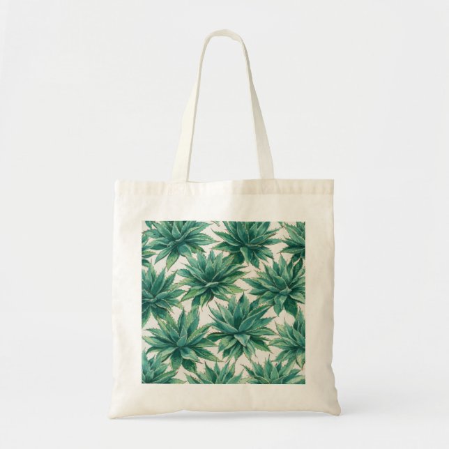 Watercolor Agave Succulent Pattern Tote Bag (Front)