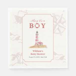 Watercolor Ahoy Nautical Lighthouse Baby Shower Napkin