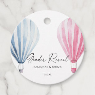 Watercolor Air Balloons Gender Reveal Favour Tags
