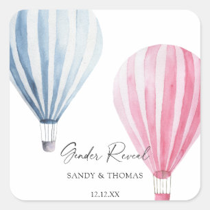 Watercolor Air Balloons Gender Reveal Square Sticker