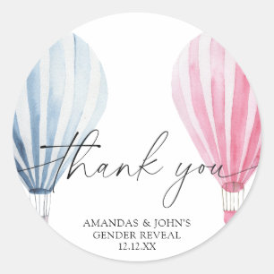 Watercolor Air Balloons Thank you gender reveal Classic Round Sticker
