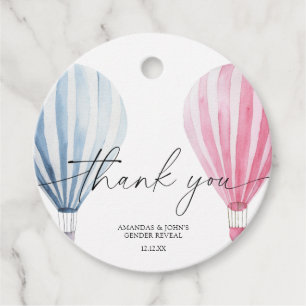Watercolor Air Balloons Thank you gender reveal Favour Tags