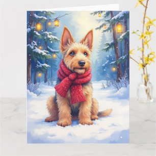 Watercolor Airedale Terrier Snowy Christmas Card
