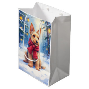 Watercolor Airedale Terrier Snowy Christmas Medium Gift Bag