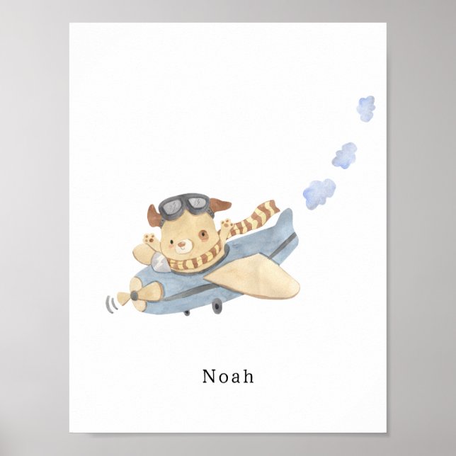 Watercolor Airplane Name Poster (Front)