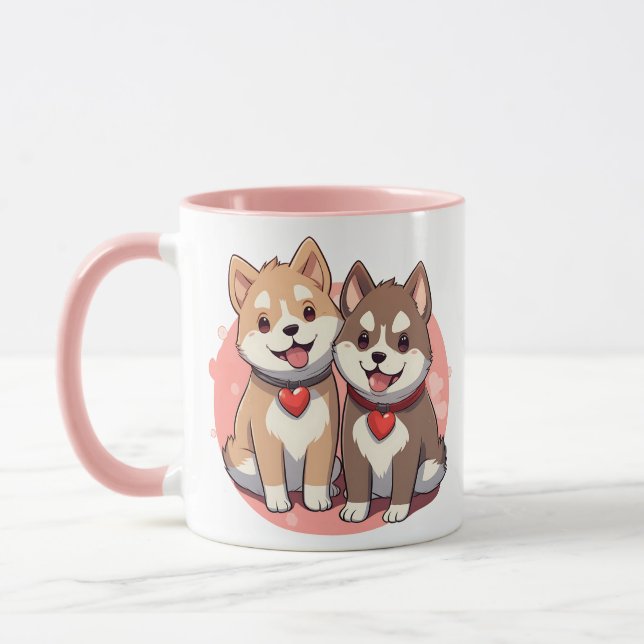 Watercolor Akita Puppies Mug (Left)