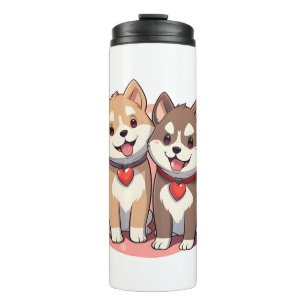 Watercolor Akita Puppies Thermal Tumbler