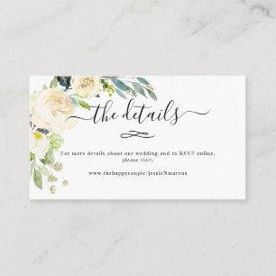 Watercolor Alabaster Flowers Wedding Details Business Card
