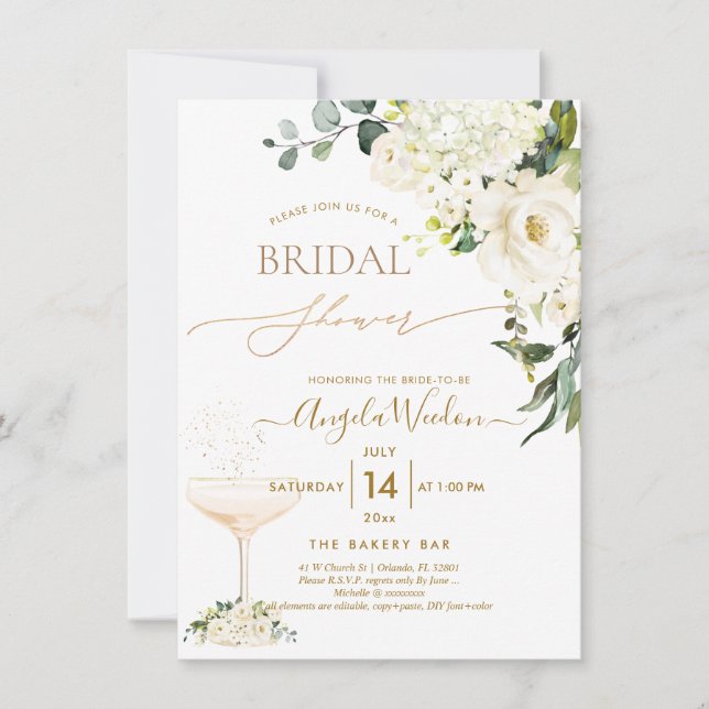 Watercolor Alabaster Roses Bridal Shower Invitation (Front)