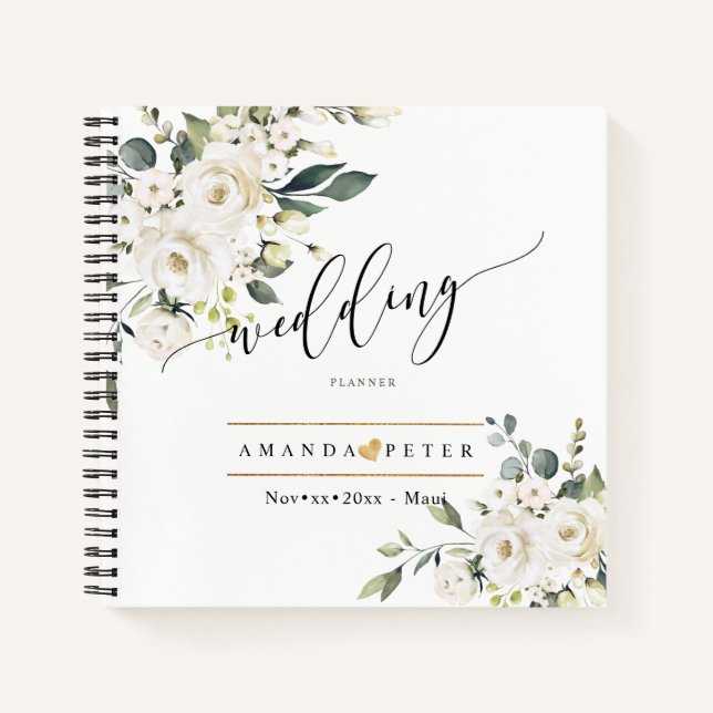 Watercolor Alabaster Roses Elegant Wedding Notebook (Front)