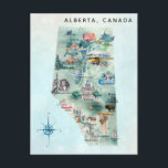 Watercolor Alberta Canada Illustrated Map Art Postcard<br><div class="desc">A perfect piece of art for for anyone that loves Alberta. Featuring all the well known spots! Add your custom wording to this design by using the "Edit this design template" boxes on the right hand side of the item, or click the blue "Customise it" button to arrange the text,...</div>