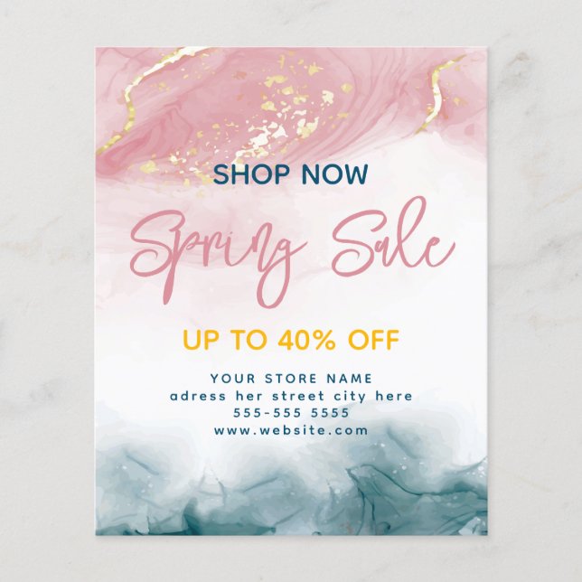Watercolor Alcohol Ink Blush Pink Blue Spring Sale Flyer (Front)