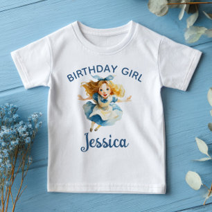 Watercolor Alice in ONEderland Birthday Girl Name Baby T-Shirt