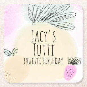 Watercolor All Birthday Fruits Hand Drawn Party Square Paper Coaster