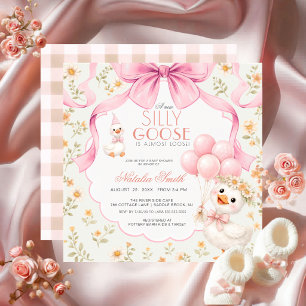 Watercolor All in One Silly Goose Bow Baby Shower  Invitation