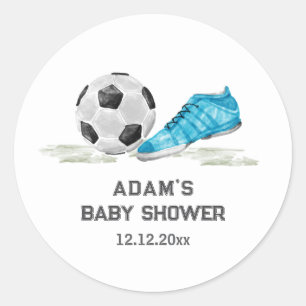 Watercolor All Star Soccer Sport Boy Baby Shower  Classic Round Sticker